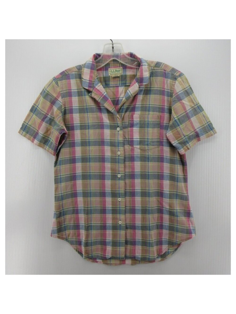 VINTAGE LL Bean Top 14 Shirt Loop Collar Plaid Camp Pocket Ladies